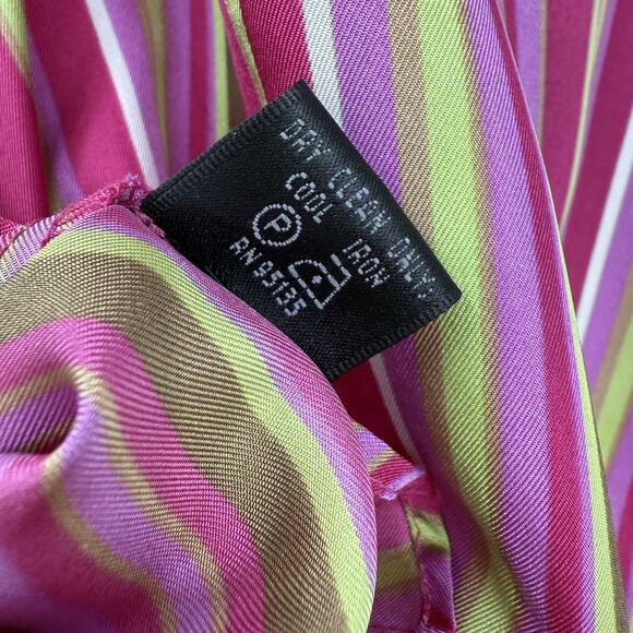 Lafayette 148 Silk Wrap Blouse size 16 Pink Mint Colorful Striped - Picture 8 of 11